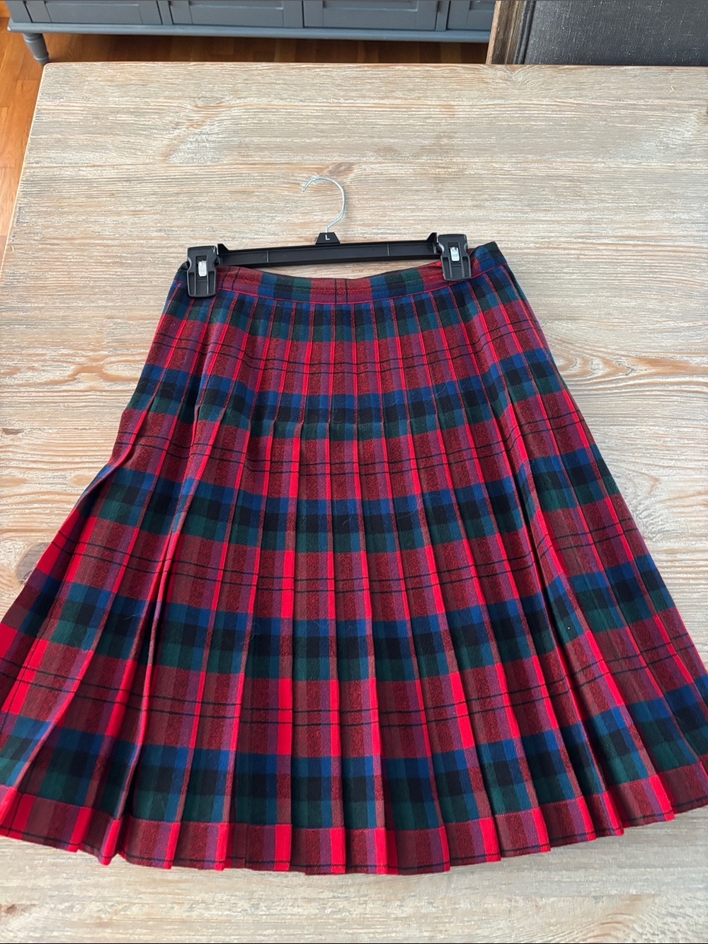 Classic Red Green Wool Tartan Reversible Pleated A-Line Skirt